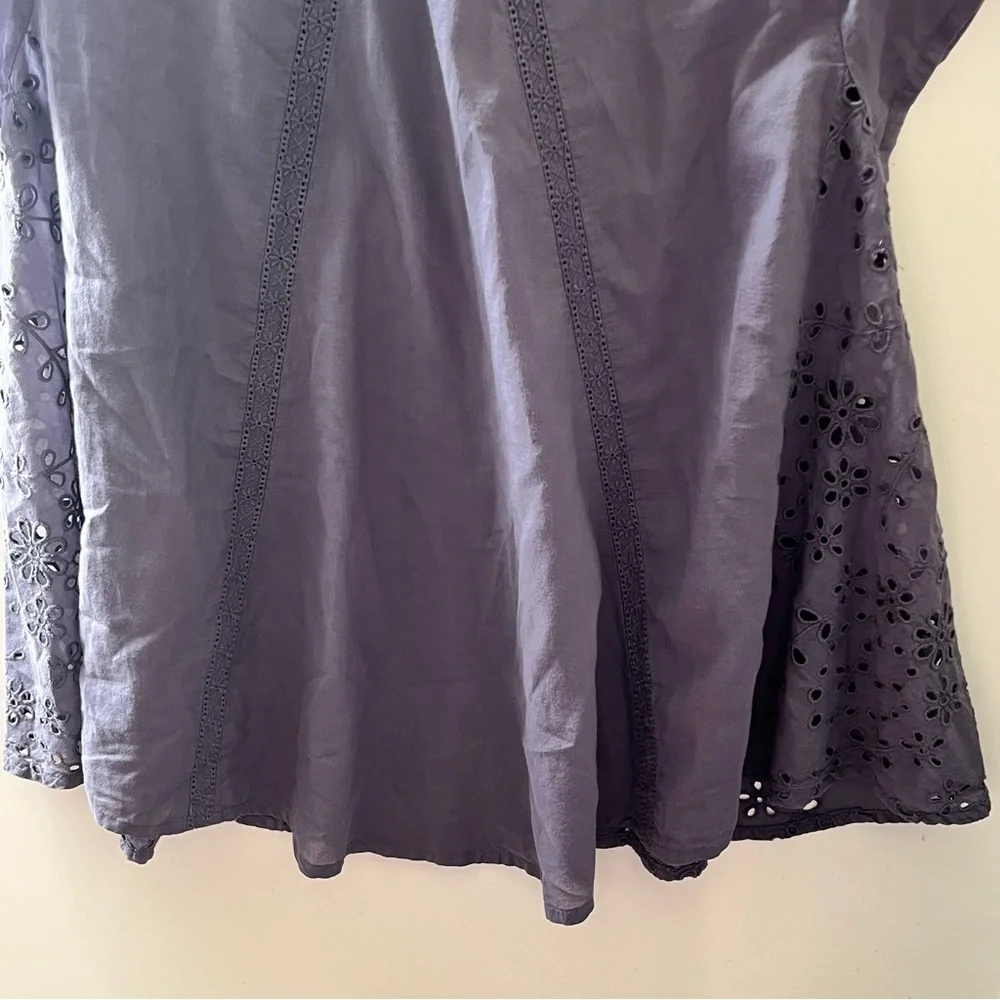 Johnny Was Gray Short Sleeve eyelet Embellished Blouse - Picture 8 of 9